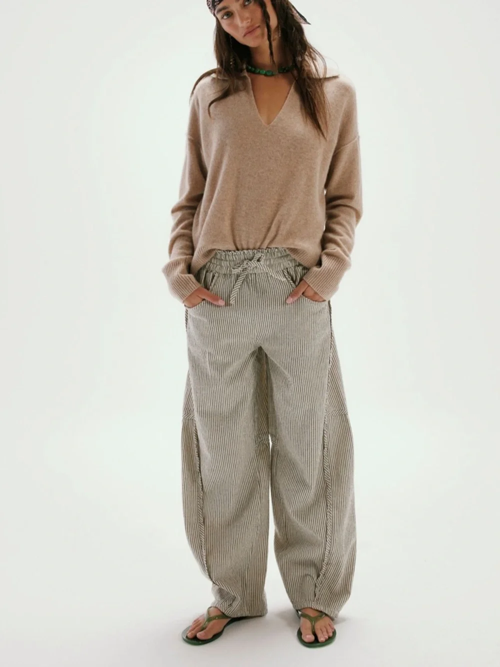 Free People Something Good Pinstripe Cotton Drawstring Pants NWOT